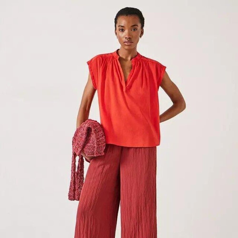 Hush Viola Sleeveless Cotton Tunic Shirt Top Oversized Solid Red L 14 NEW 272227